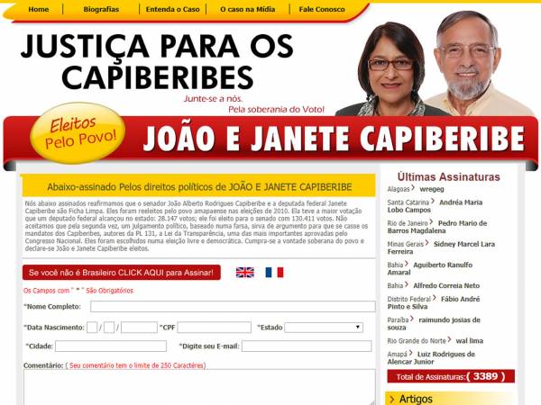 Abaixo-assinado pelos direitos dos políticos João e Janete Capiberibe