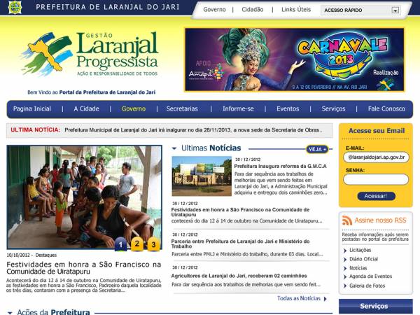 Portal institucional da prefeitura municipal de Laranjal do Jari Amapá